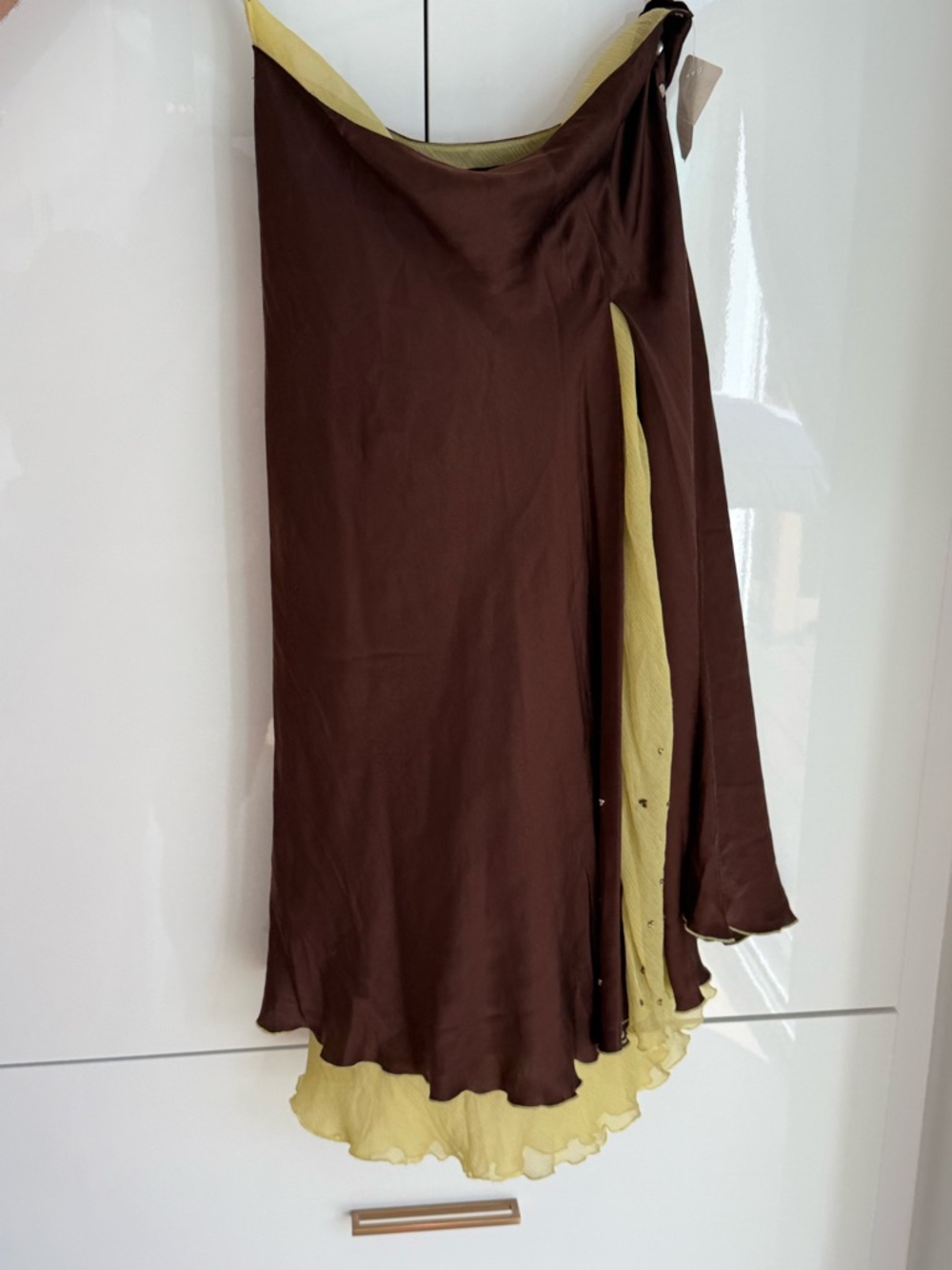 Vintage Bianca Nygård 100% Silk Bias Skirt NWT Brown Chartreuse Layered Midi 10 - Picture 3 of 11